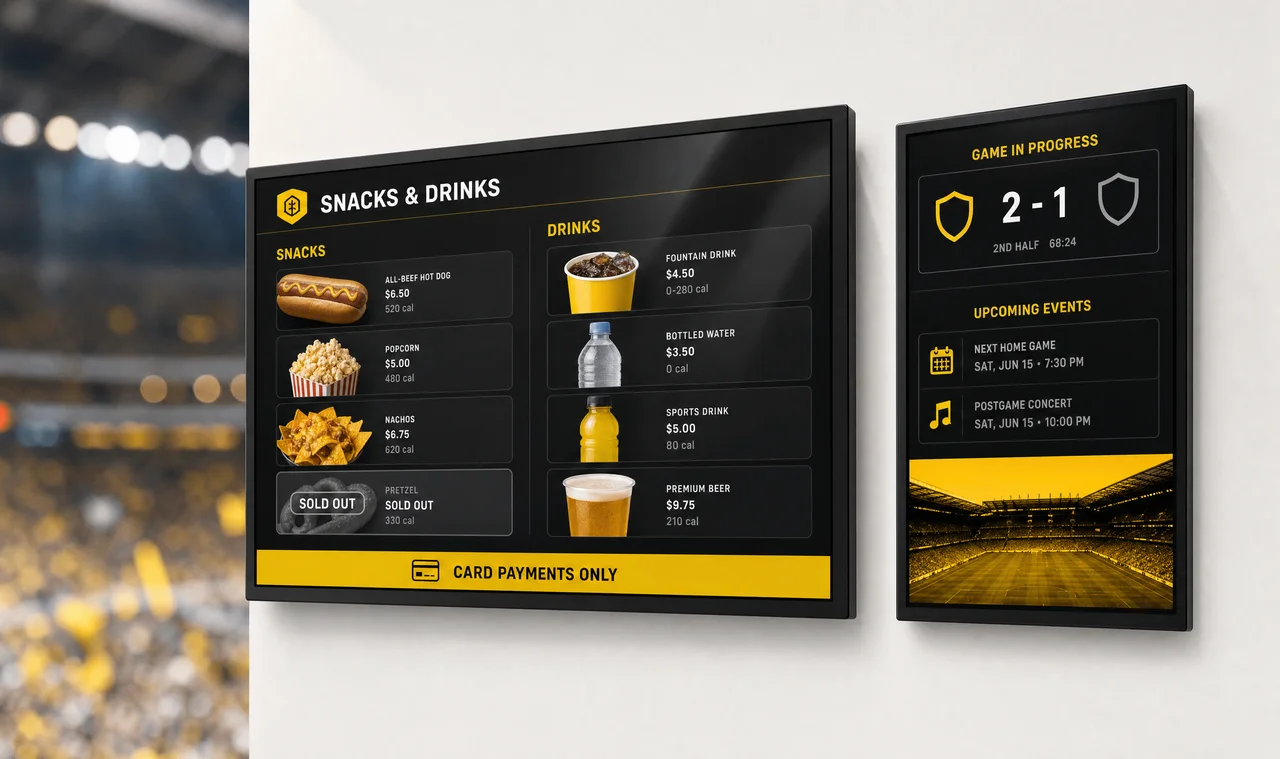 Digital menu board at a concession stand