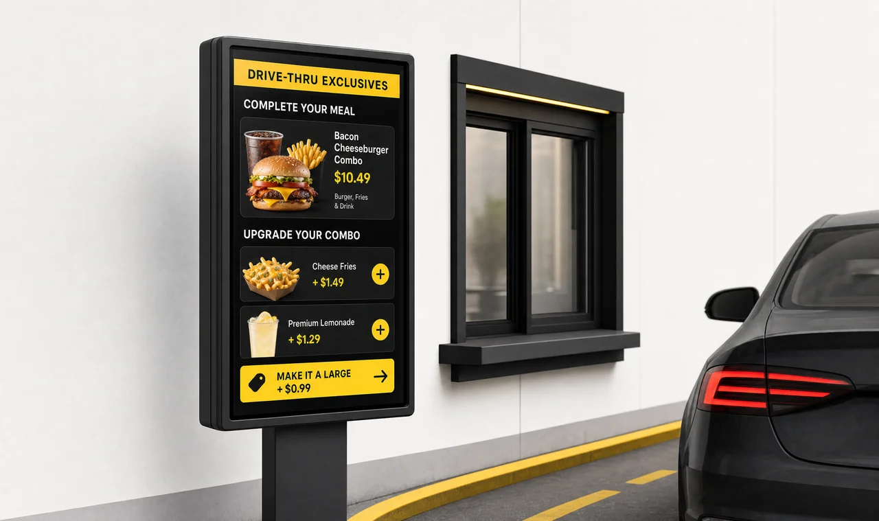 Digital menu board in a fast food restaurant