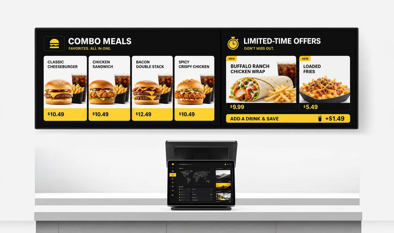 Digital menu board in a quick-service restaurant