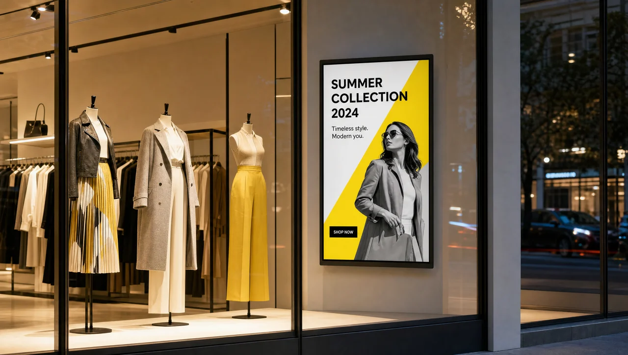 Fashion store window with a digital lookbook display