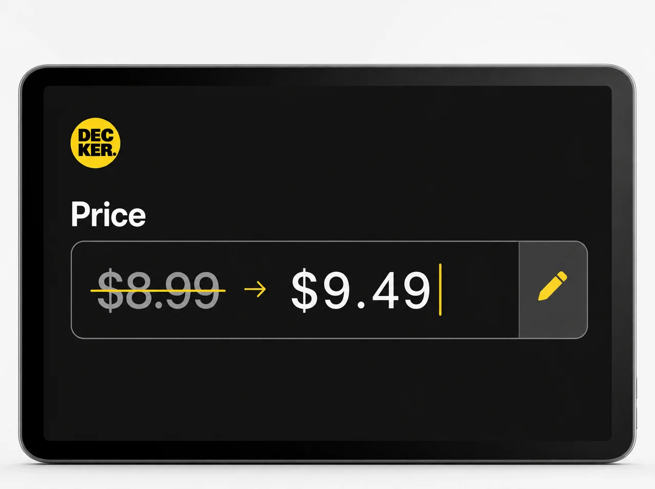 POS screen editing a price before it syncs to a digital signage content management system.