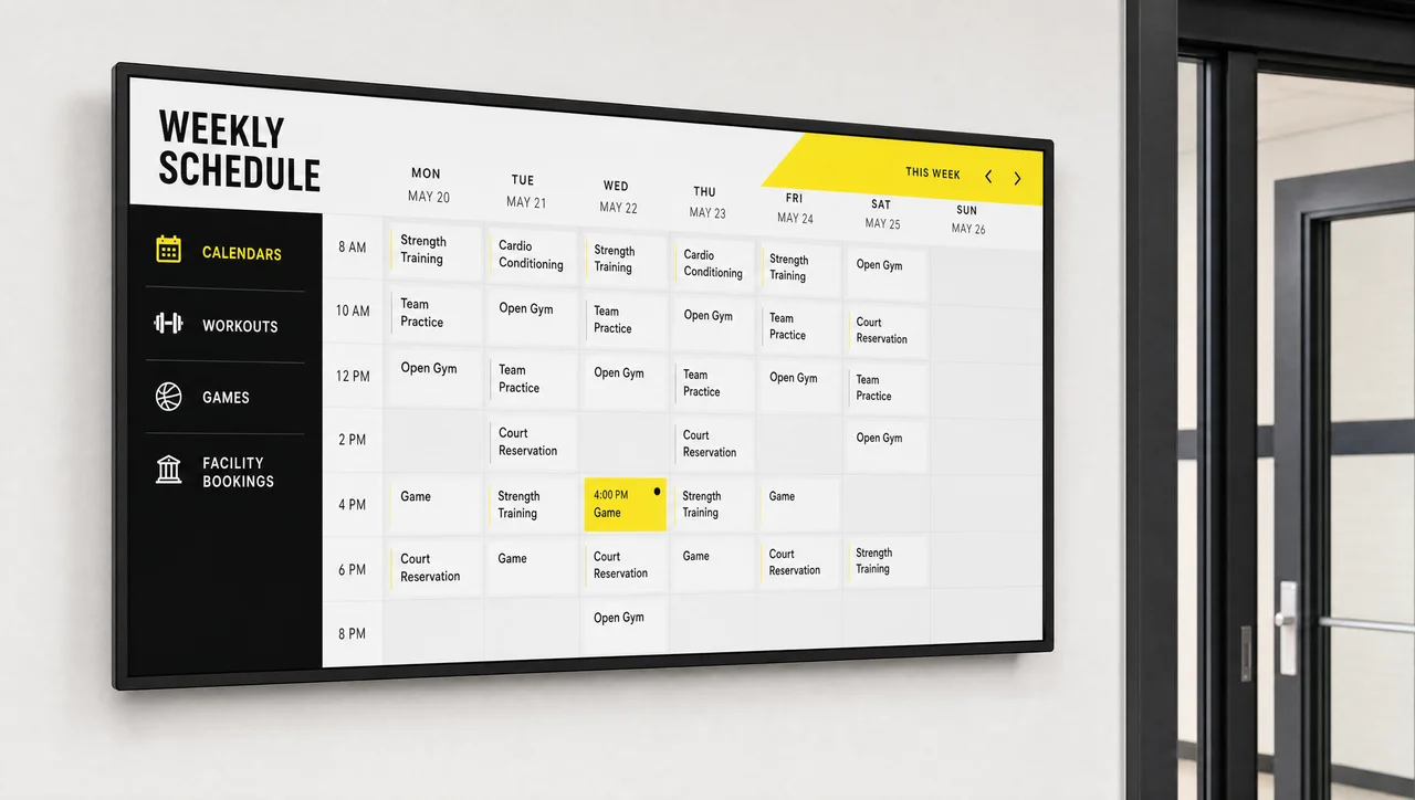Calendar integration feeding class and event schedules to campus screens.