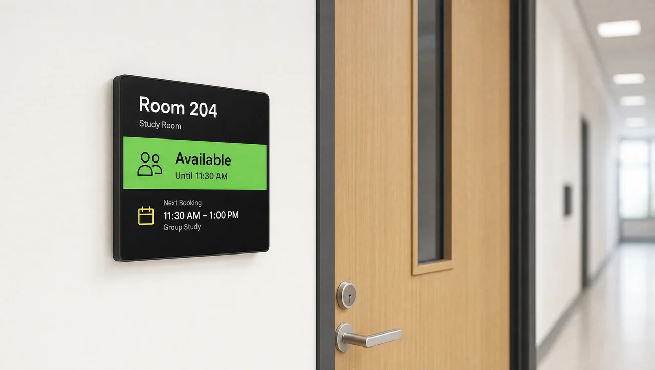 Room booking screen showing availability outside a classroom.
