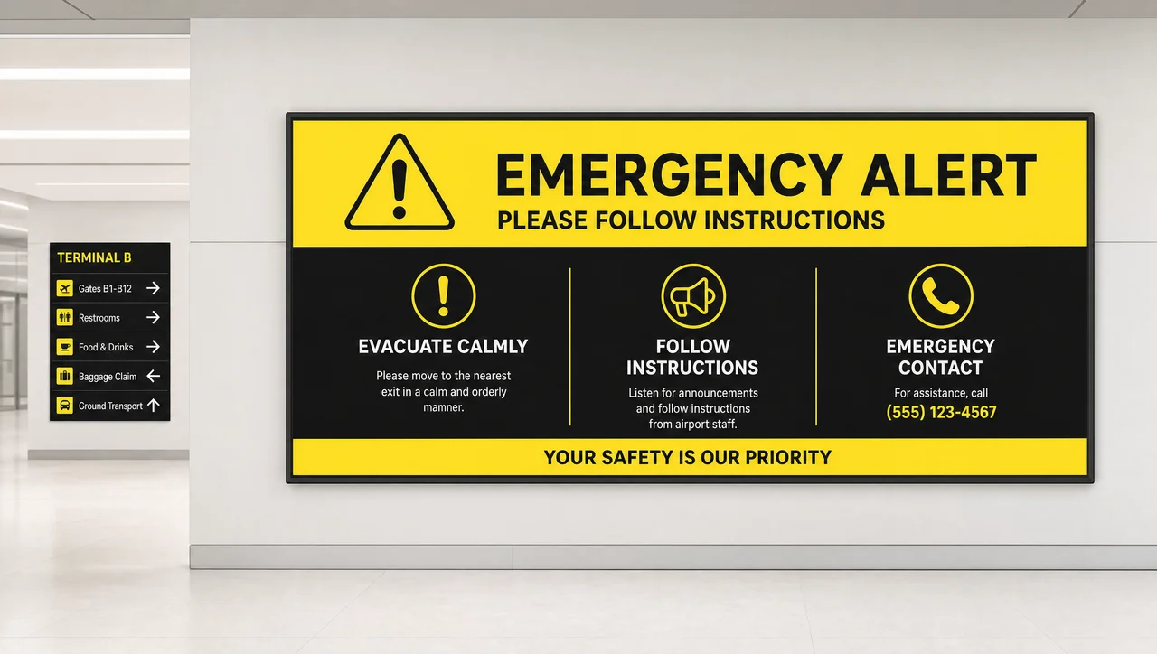 Screen displaying a full-width emergency alert message.