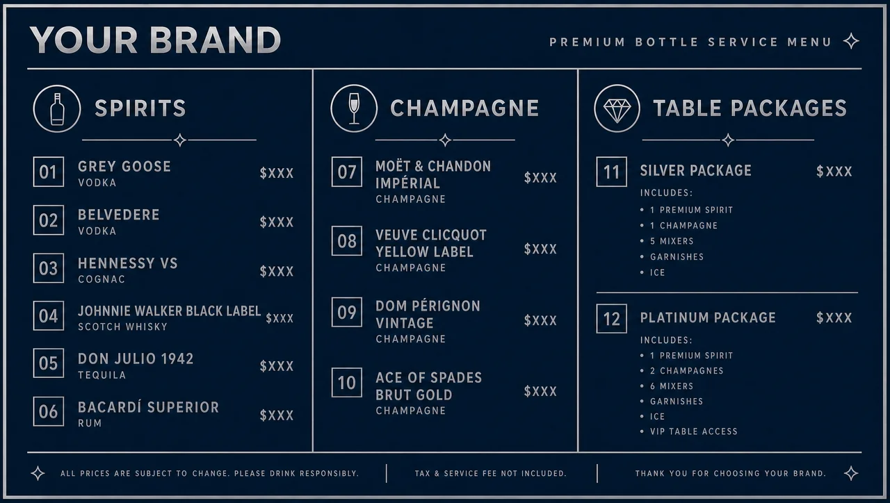 The bottle menu design, cold full layout.