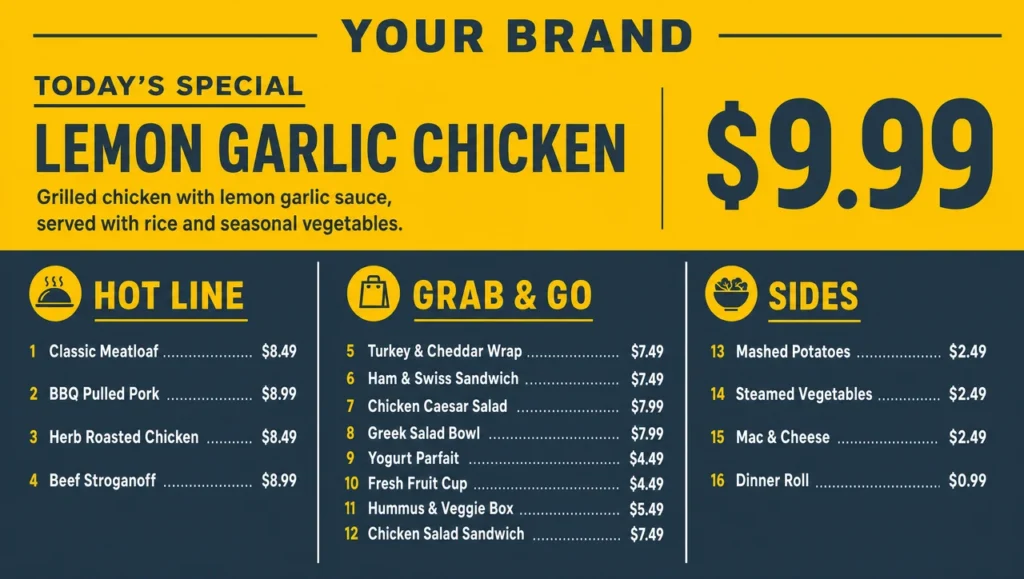 Cafeteria menu template, full design view.