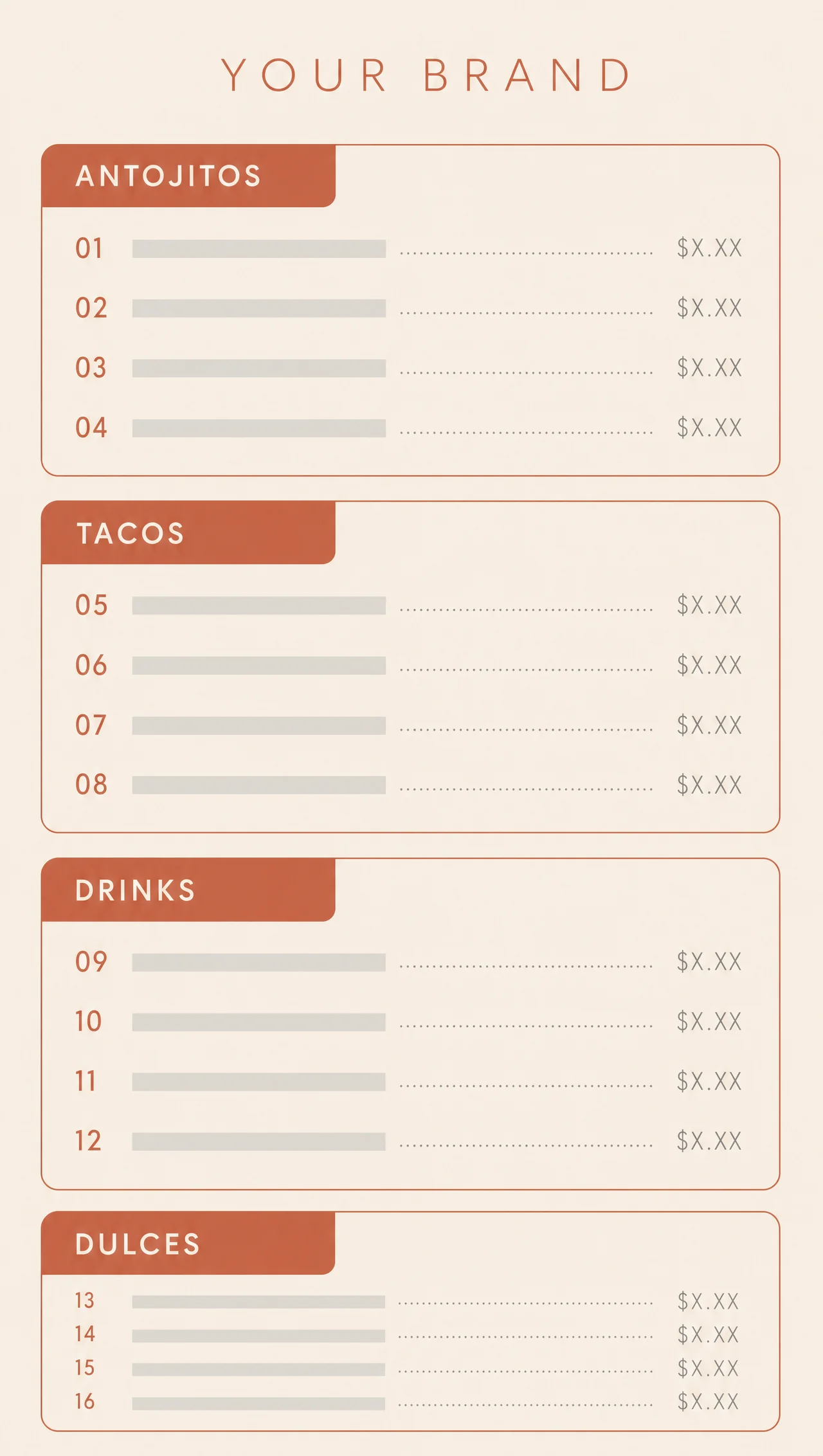 Cinco de mayo menu ideas, blank vertical layout.