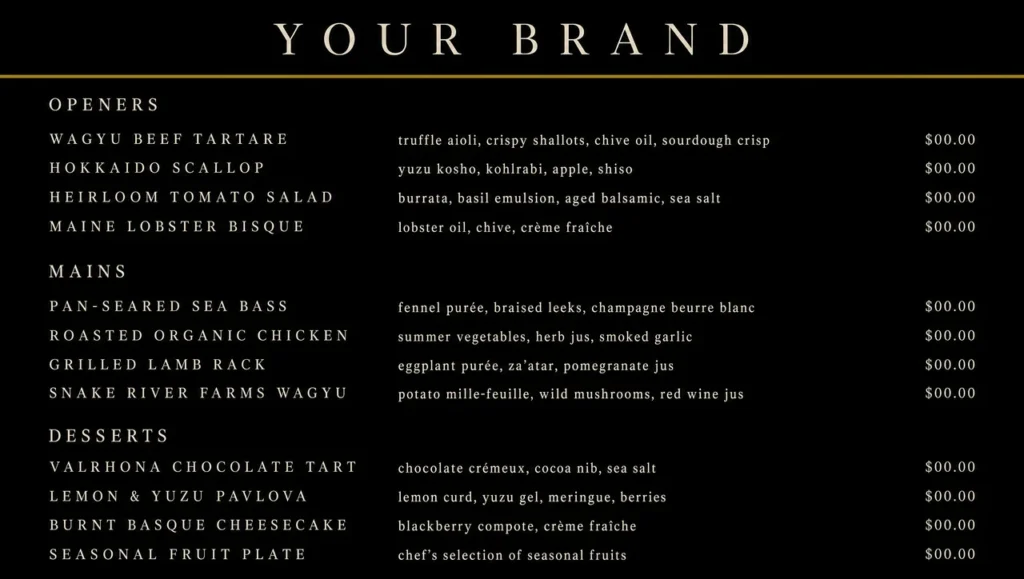 Classy menus template, full design view.