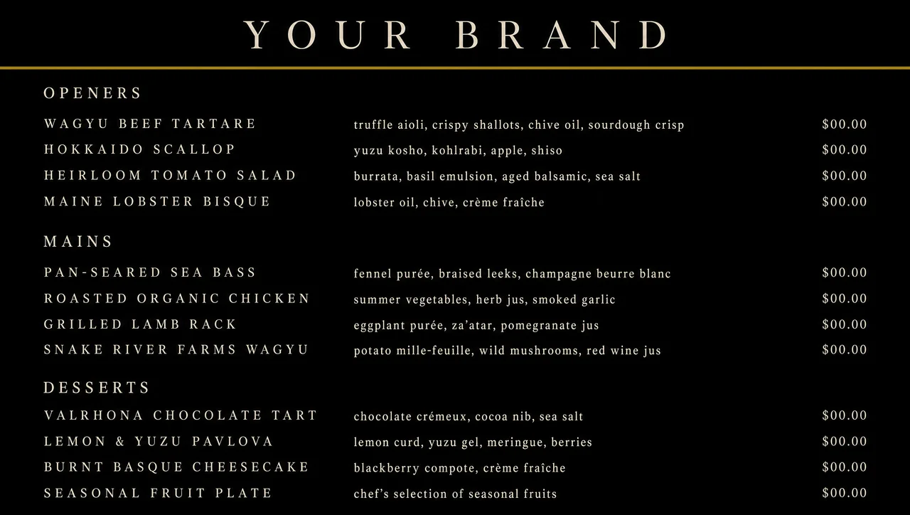 Classy menus template, full design view.