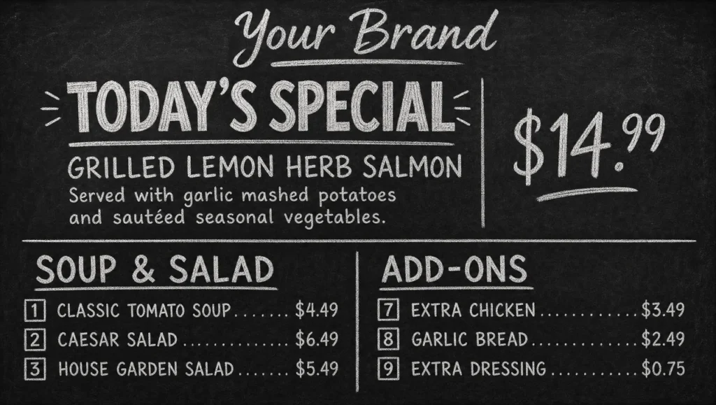Daily special menu template, full design view.