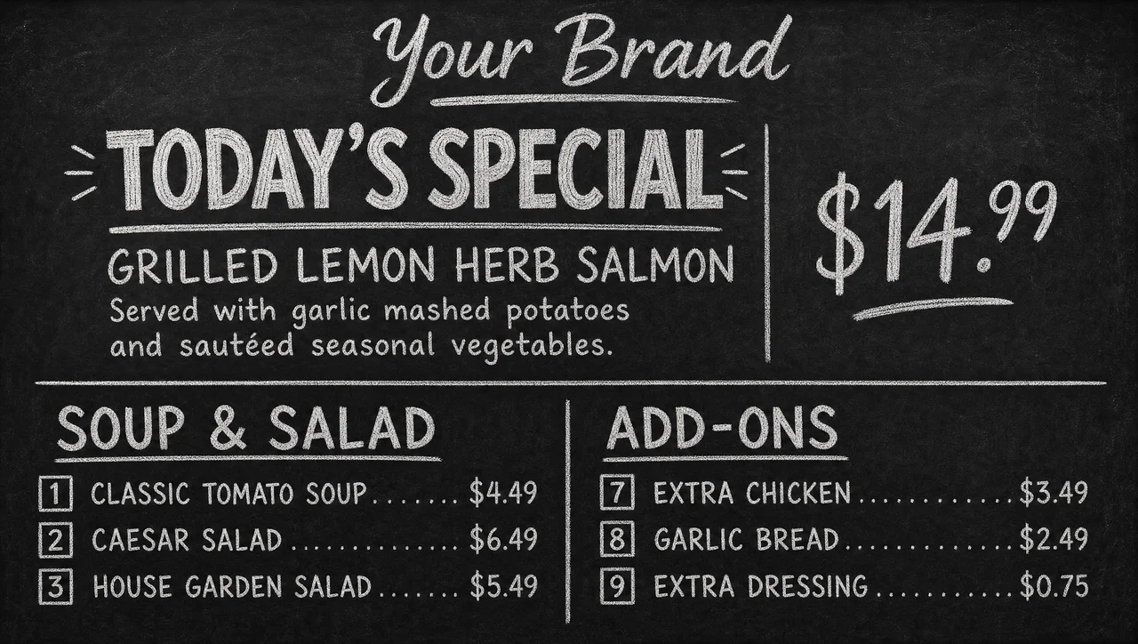 Daily special menu template, full design view.