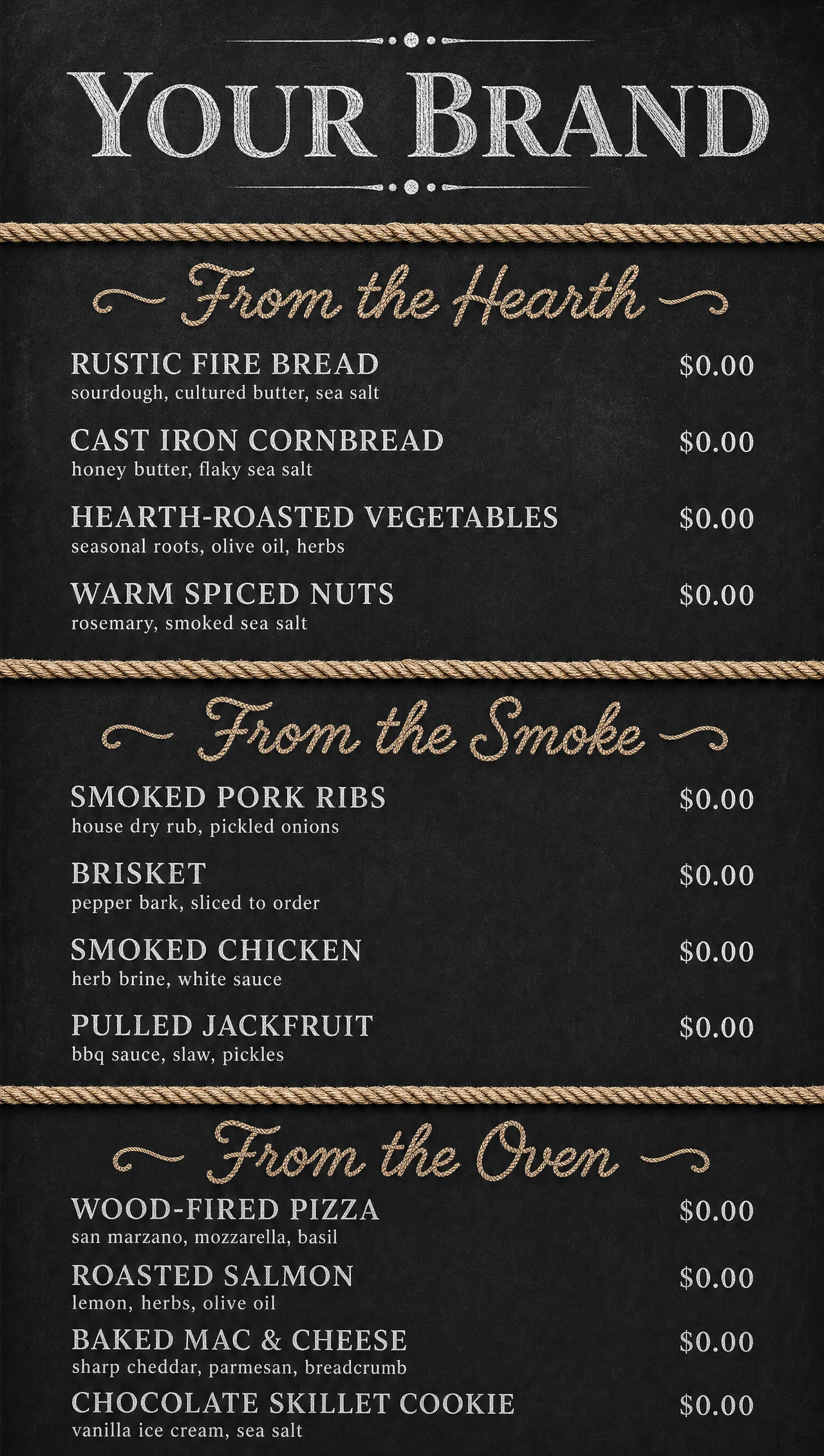 Fine dining rustic menu on a vertical slate board.