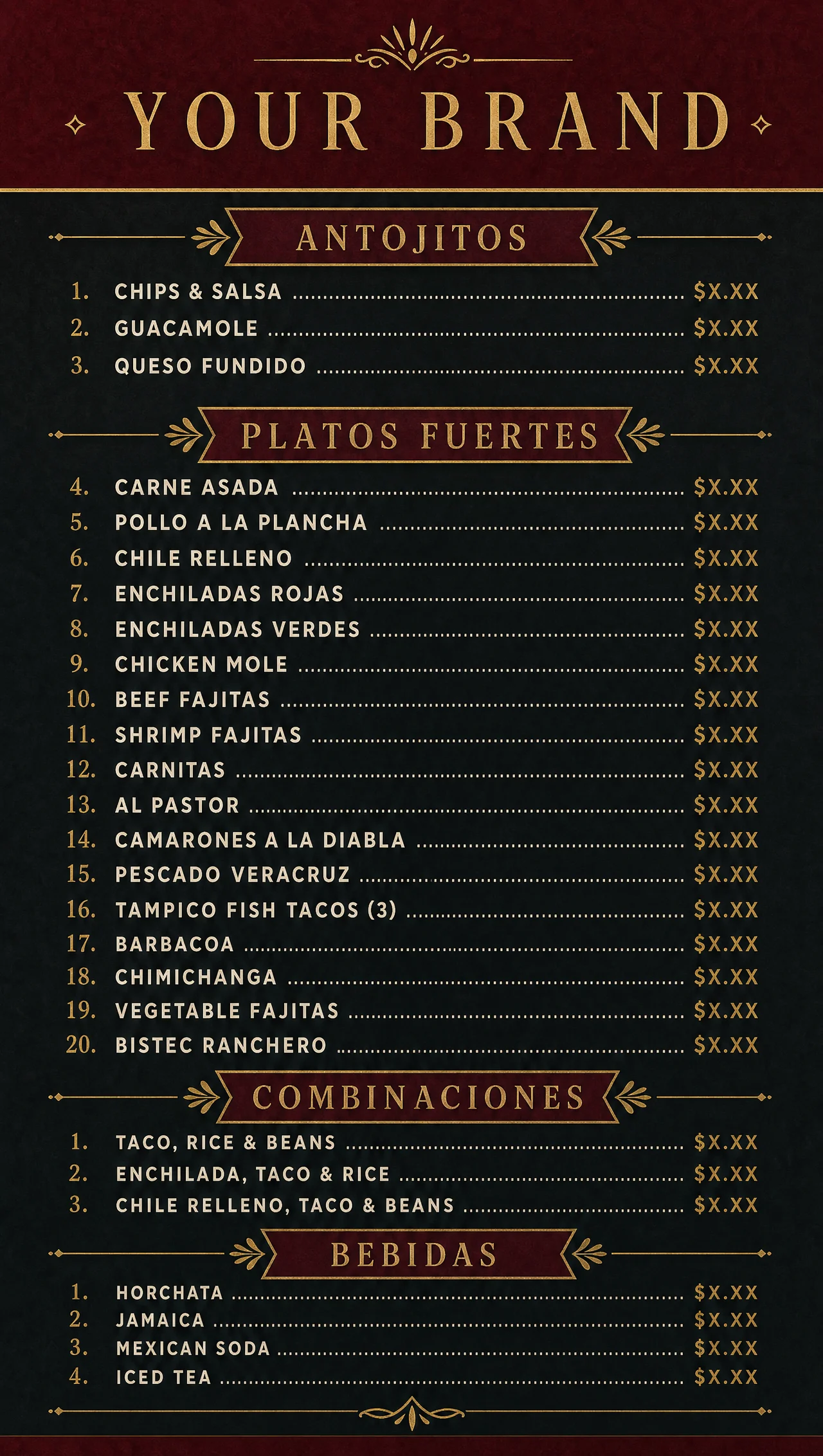 Mexican dinner menu ideas, vertical evening build.