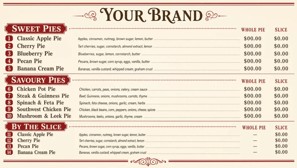 Pie menu template, full design view.