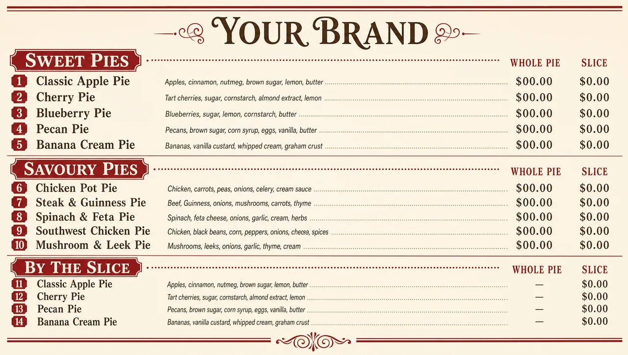 Pie menu template, full design view.