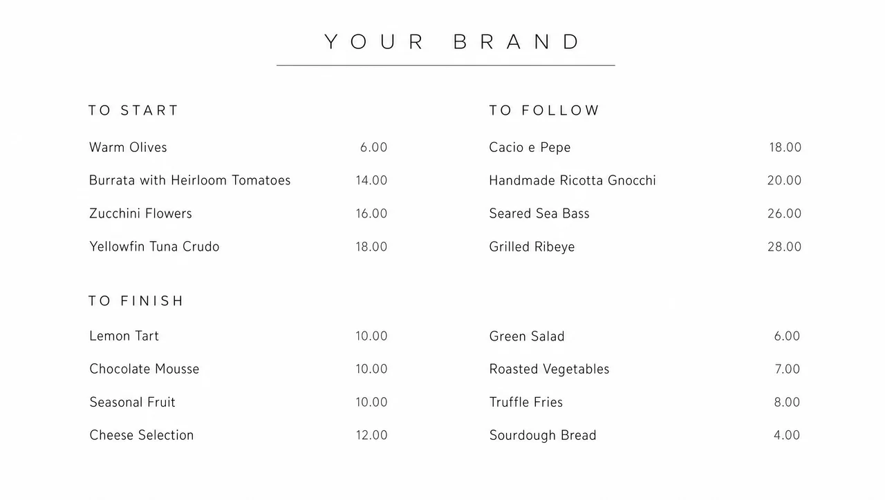 Plain menu template, full design view.