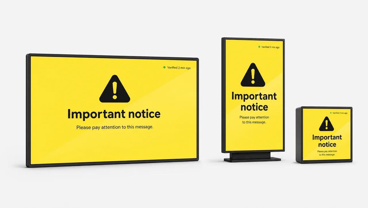 Bank lobby screens switched to an early closing alert