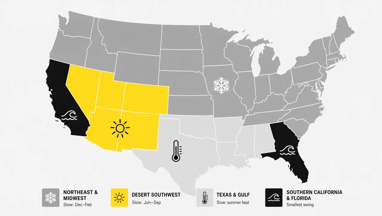 How seasons affect food trucks across US regions: winter slowdowns in the North, summer slowdowns in the Southwest and Texas
