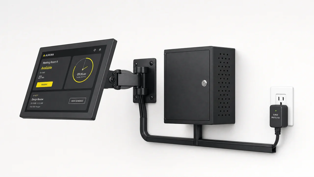 Wall mount, cabling and network point prepared for a digital signage screen.