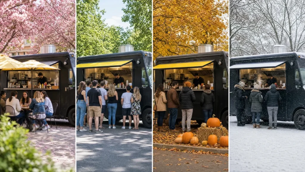 How seasons affect the food truck industry: the same food truck in spring, summer, fall, and winter