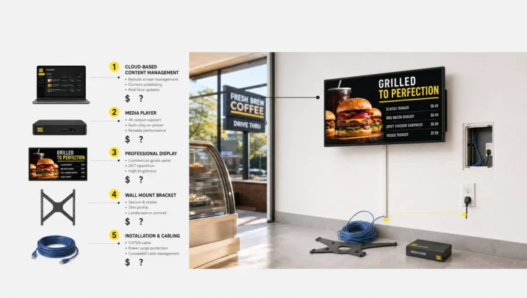 Digital signage cost components with a price tag on each device.