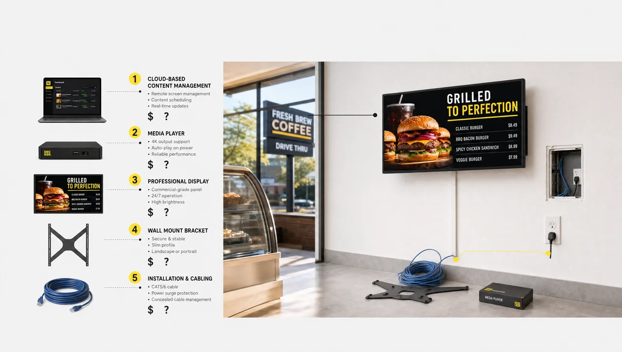 Digital signage costs $1,500 to $300,000 per project — here is what sets your price