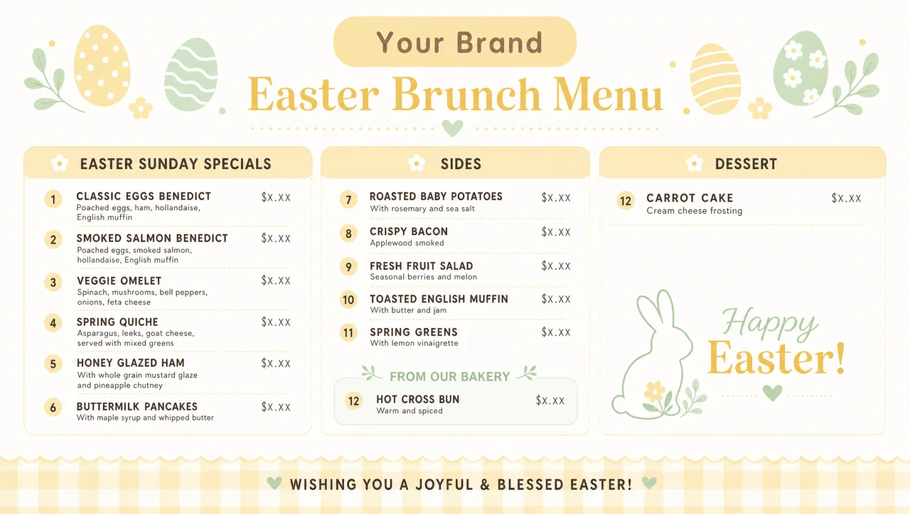 Easter sunday brunch specials with an eggs block added.