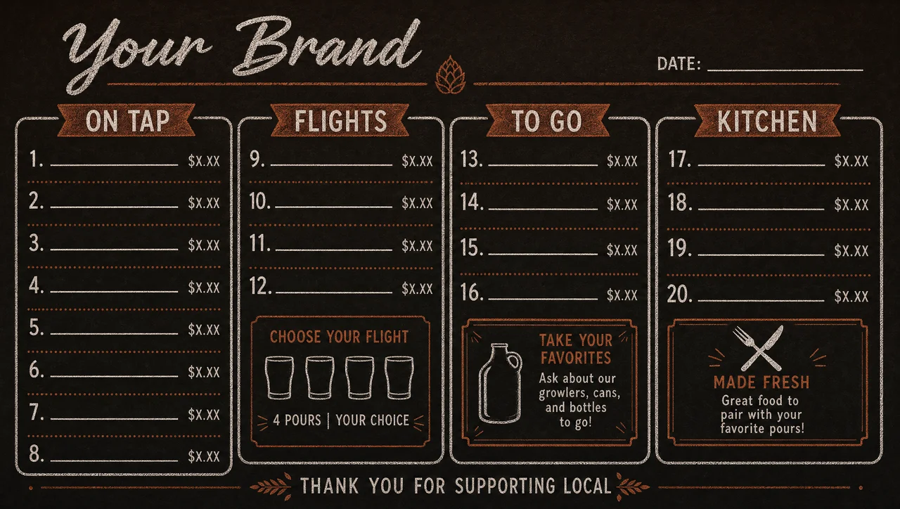 Tap list template with blank rows for daily handwriting.