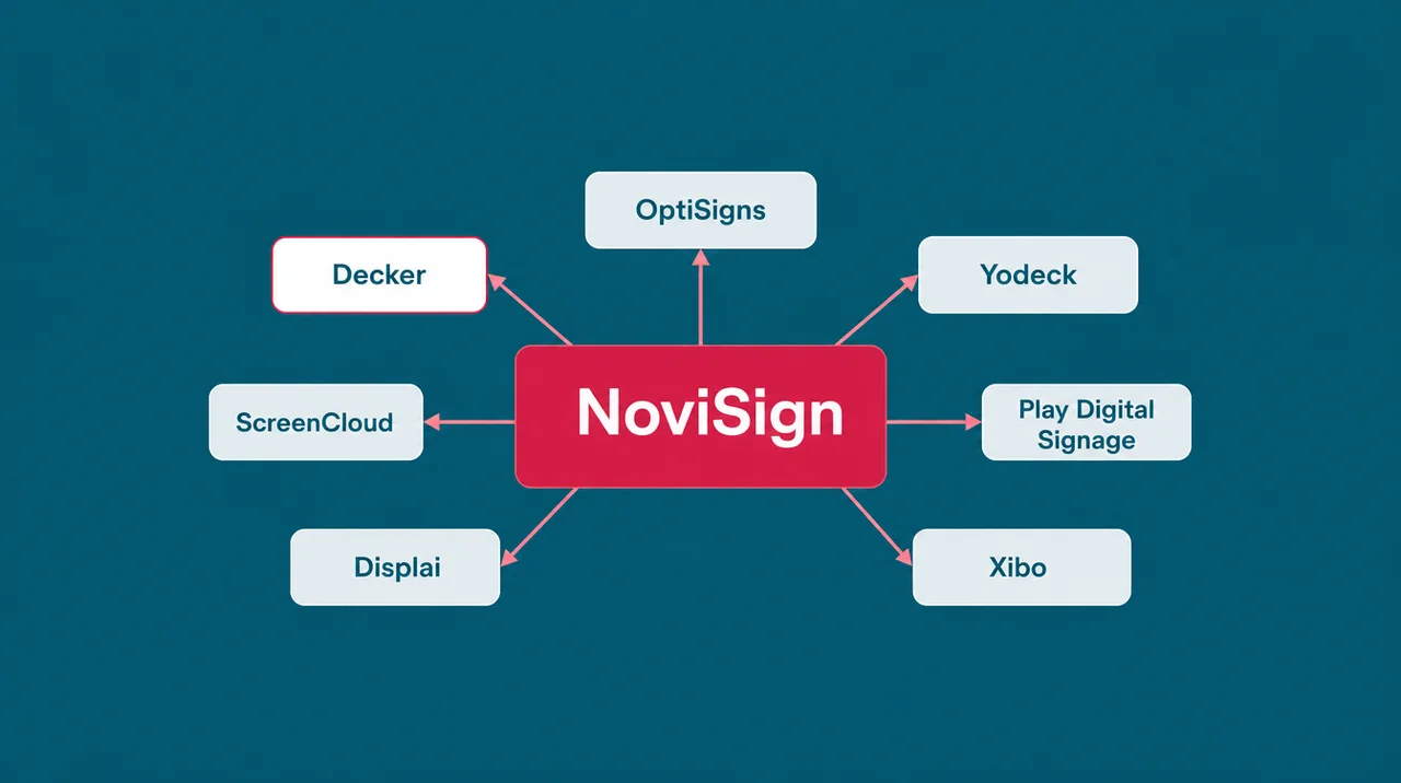 A NoviSign alternative without the spreadsheet: NoviSign routes Toast through Google Sheets, Decker sends Toast, Square and Clover straight to the screen.